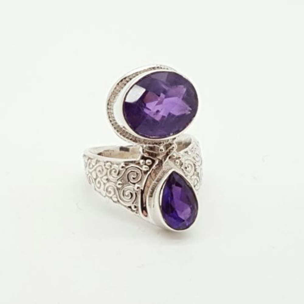 Scroll Design Double Genuine Amethyst 